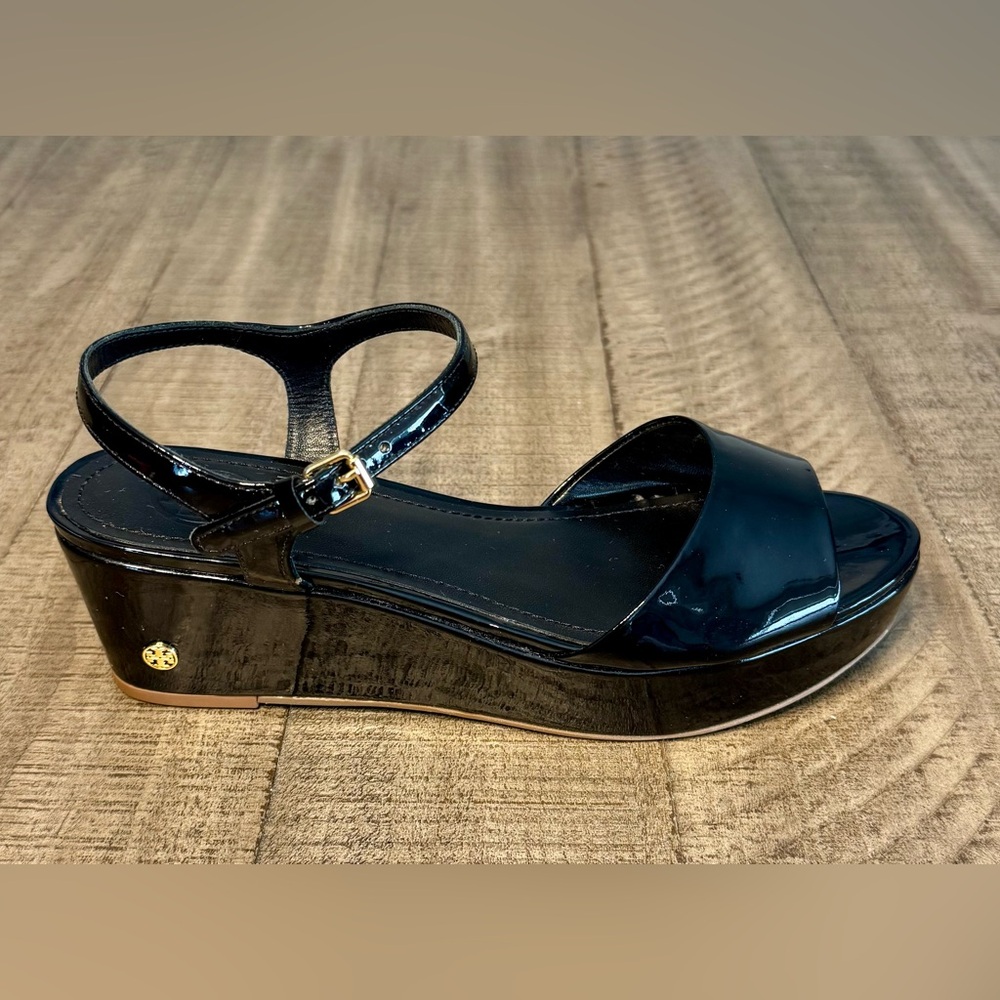 Tory Burch Abena Black Patent Leather Platform Sandals Size 9 New in Box